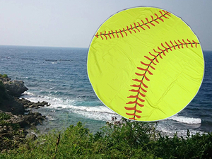 圓形海灘巾-黃色棒球造型