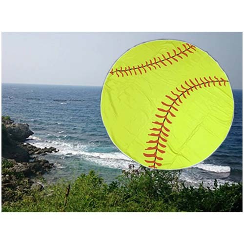 圓形海灘巾-黃色棒球造型