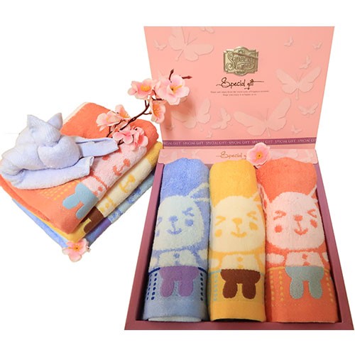 可愛3色設計風紀念毛巾禮盒