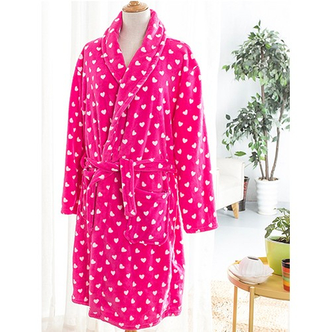 珊瑚絨睡袍浴袍-桃紅點點