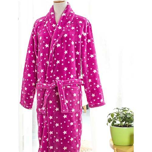 舒適睡袍浴袍-桃紅+星點